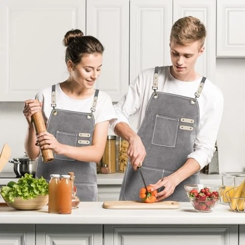 Cotton Canvas Cross Back Apron for Art Painting Garden Chef Bartender Grey - Image 2 of 4