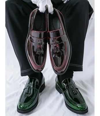 Fashion Men's Tassel Shiny Faux Leather Loafers Casual Slip-on Dress Shoes Party