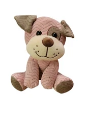 10" Hug Fun Smiling Puppy Dog Pink And Beige Zigzag Plush Stuffed Animal 