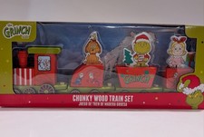 Dr. Seuss The Grinch Chunky Wood Train Set Holiday Decor Christmas Wooden New