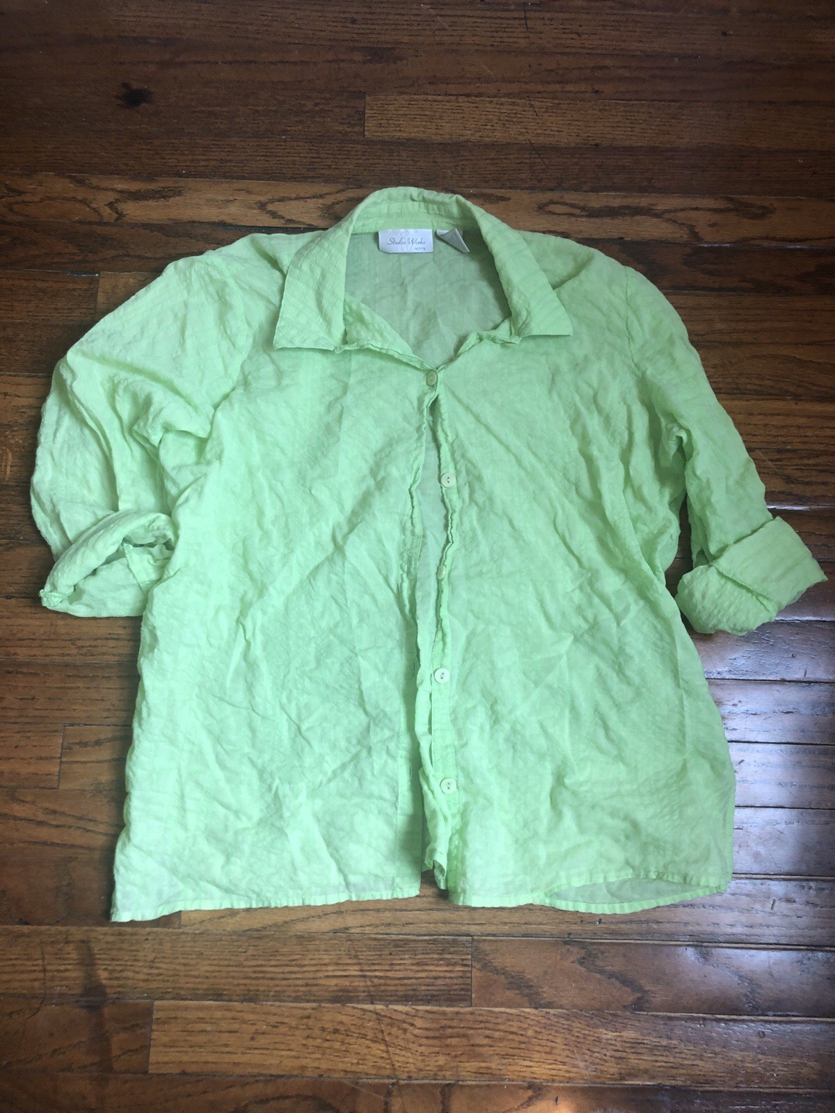 StudioWorks Bright Green Collared Button Down - image 1