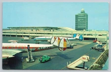 1950s New York International Airport Jet Planes Old Autos New York City Postcard