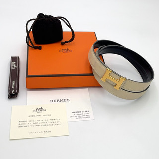 Auth Hermes H Belt 80 GD A engraved Reversible Ivory x Black W/Box BA060569