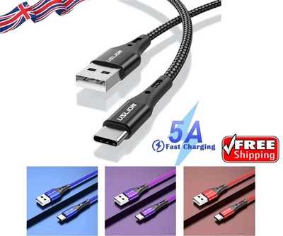 USB A to Type C Cable 5A 100W Fast Charger Braided Long Lead 0.25M 1M 2M 3M