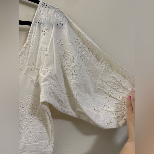 Neu mit Etikett Jennifer & Grace Kleid mit Puffärmeln und eckigem Ausschnitt und Ösen in Weiß - L - Bild 4 von 13