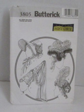 Butterick 3805 Costume Historical Hats Bonnets OSFA - CUT