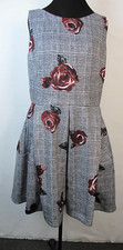 Roz & Ali Black Gray Plaid /Flower Dress Sleeveless Size 16