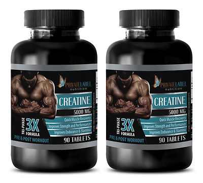Creatine Tri-Phase Monohydrate HCL Hydrochloride 5000mg 2 Bottles 180 Capsules
