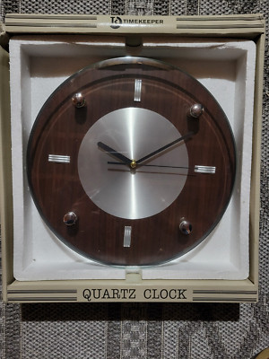 Timekeeper 6014 10.5'' Round Dark Wood Silver Dial Wall Clock, New!