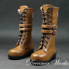 1/4 1/3 BJD Shoes PU Leather Mid-calf Boots Lace-up 2 Belts Round-toe Brown AOD