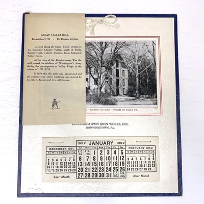 Downingtown Iron Works PA 1952 Calendar Great Valley Mill Paoli Tredyffrin  | eBay