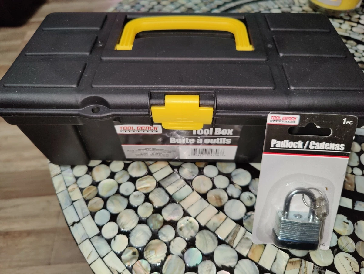 12 inch Tool Box Black Yellow PLUS BRAND NEW PADLOCK