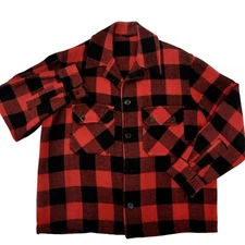 Vtg 50's Hercules Sears Red BUFFALO PLAID Wool Work Chore Jacket Shirt XL