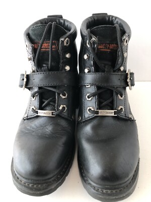 Harley Davidson Women's Black Leather Motorcycle Lace Up Shoes