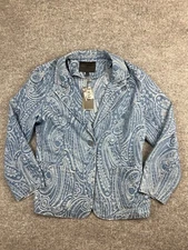 Solitaire Jacket Women's XL Blue Denim Paisley Blazer Single Breasted Button NWT