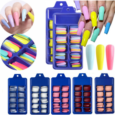 100 /240Pcs Lang Falsche Nägel Acryl Künstlich Nagel Tips Steck Auf Volle Na %