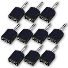 10X 2-way Headphone Splitter Adapter 1/4" 6.35mm Stereo Male jack to Female LOT
