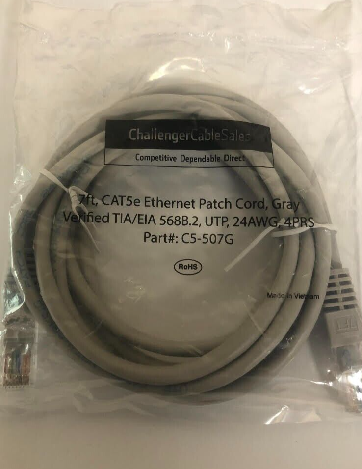 7' Cat 5e Patch Cord Cable C5507G 24AWG 4PRS Verified TIA/EIA RoHS eBay