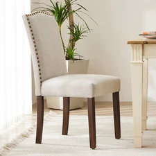 Set of 2 Upholstered Dining Chairs with Nailhead Trim, Fabric, and Wood Legs