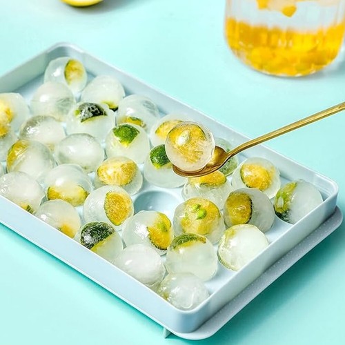 Round Ice Cube Tray Set with Lid and Bin Ice Ball Maker Mold for Chilled Drinks - Picture 6 of 21