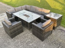Fimous Rattan Furniture Corner Sofa Set Gas Heater Burner Firepit Dining Table