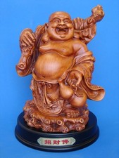 12" Wood Color Happy Laughing Buddha Statue