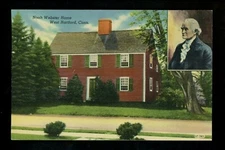 Famous People postcard Noah Webster home West Hartford, Connecticut CT linen