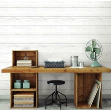 RoomMates RMK11808WP Shiplap Peel and Stick Wallpaper, White and Grey, 28 Sq Ft