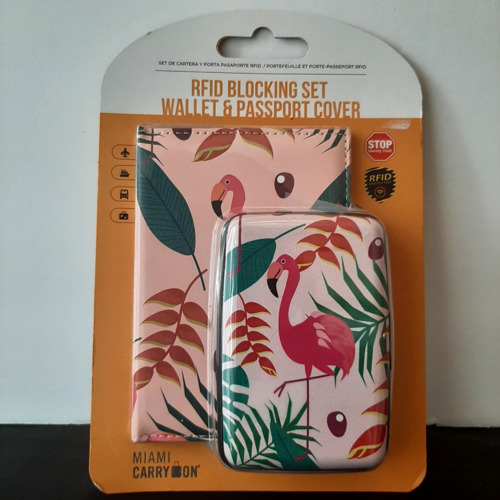 RFID Blocking Wallet & Passport Cover Set Miami Flamingo Pink Tropical Travel-image