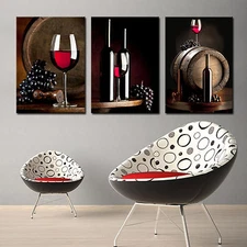 Wine/Barrel/Bottle easy to hang 3pcs mounted wall art/surpassed stretched canvas