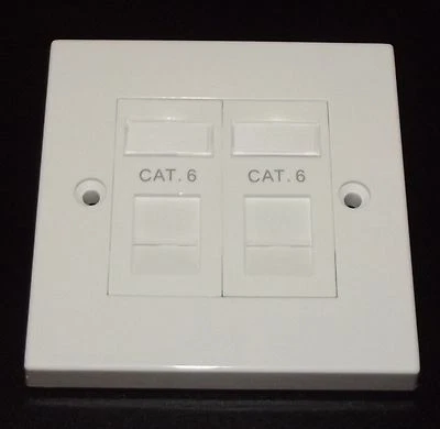 10x Cat6 RJ45 Double Face Plate (Dual Network Point) *fits standard UK backbox* - Image 1 of 2