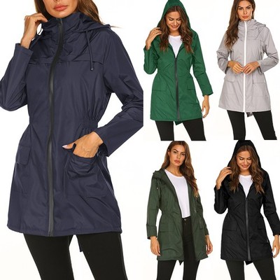 ÜBERGRÖSSE Damen wasserdichter Regenmantel Kapuze Outdoor Wind Regen Wald Jacke Mäntel