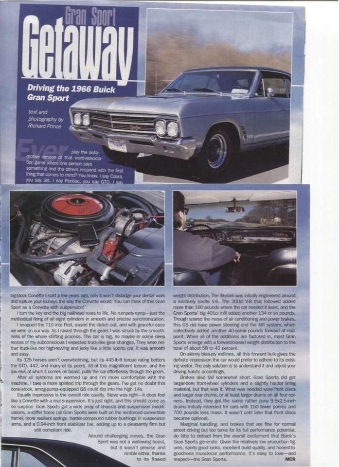 Buick Skylark Gran Sport 1966 techo rígido artículo de 2 páginas Foto 2 de 2