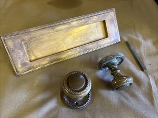 Brass Letter Box And Pair Of Door Knobs