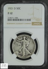 1921 D Walking Liberty Silver Half Dollar 50C NGC F 12