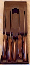 Cutco 5 Knives  20,24,22,25,28 Classic Brown with Brown Wall Hanger Vintage
