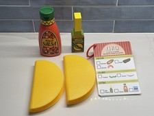 Melissa and Doug Wooden Mixed Food Set Salsa Taco Shells Hot Sauce Cookbook