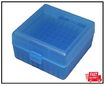 MTM 100 Round Rifle Ammo Box 17, 204, 223, 5.56x45, 6x47, Clear Blue