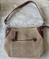 The Sak Indio Beige Crochet Leather Shoulder Bag with Metal Hardware 9x8