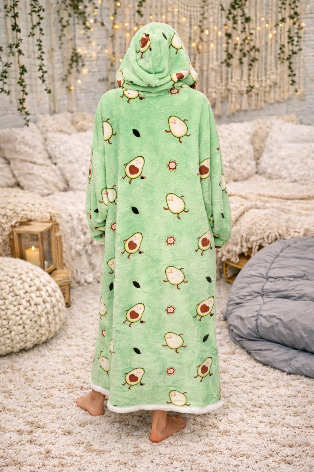 Women Oversized Wearable Blanket Hoodie Sherpa Fleece Pajama Avocado Loungewear image 2
