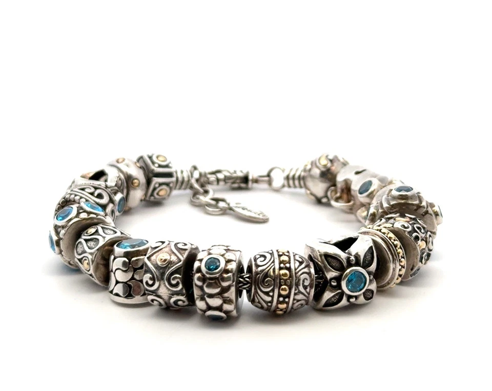 "Brazalete de plata de ley Samuel B. Benhan de 8"" y acento YG de 18 quilates con topacio azul 60,0 g" Foto 2 de 4