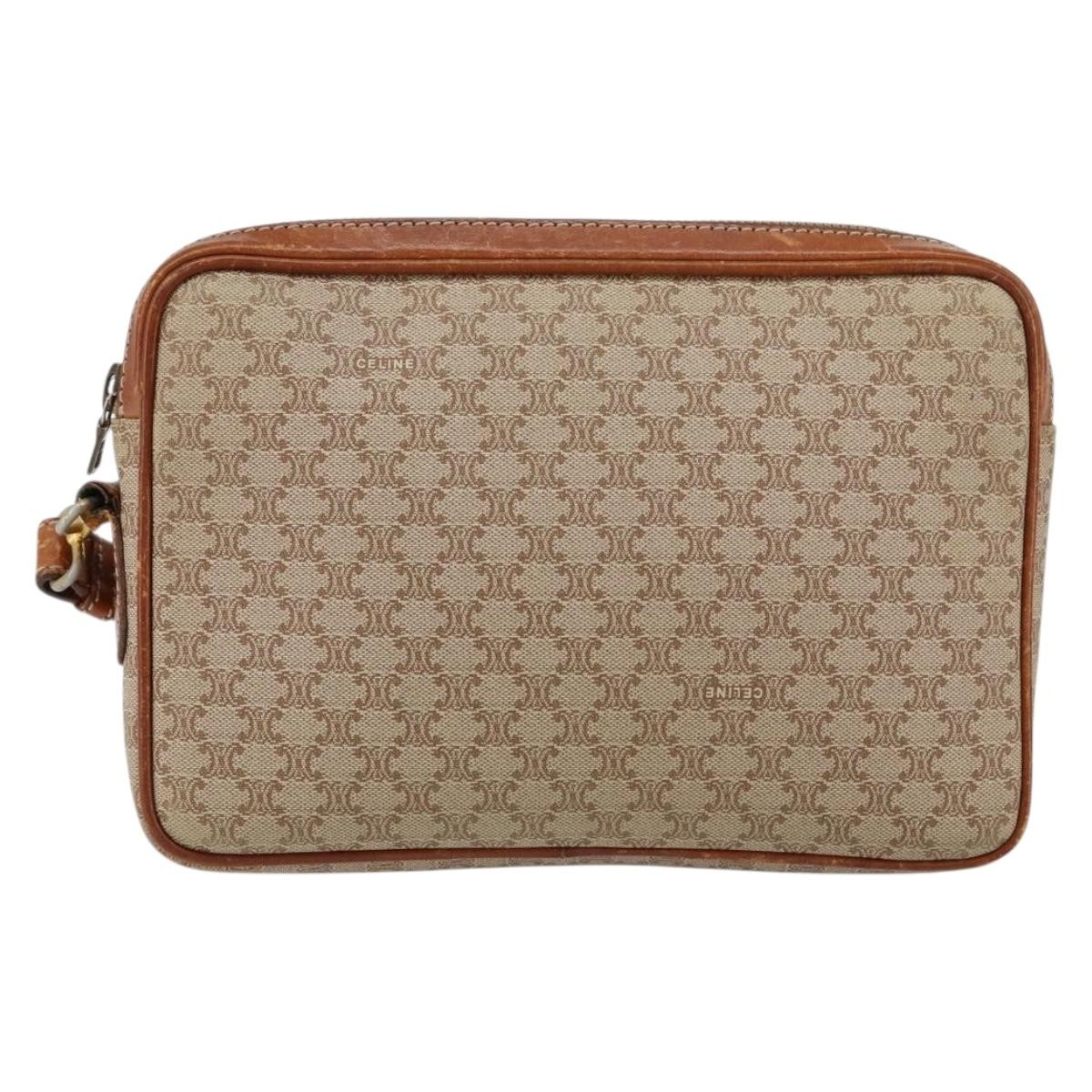 CELINE Macadam Canvas Clutch Bag PVC Beige Gold Auth gh1151 | eBay