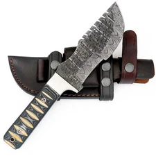 CUSTOM HANDMADE DAMASCUS TRACKER WITH MICARTA HANDLE &PREMIMUM LEATHER SHEATH T6
