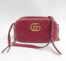 Authentic Gucci GG Marmont V Stitch Suede Chain Crossbody Shoulder Bag I#46131