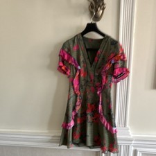 Tanya Taylor Green Pink Floral Ruffle A-Line Short Dress CA00985