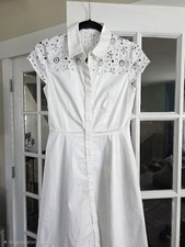 Elie Tahari White Short Sleeve Cotton Lace Mini Dress