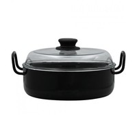 Riess Classic Schwarzemaille Omas Schmorpfanne 28 Cm - Emaille Mit Glasdeckel