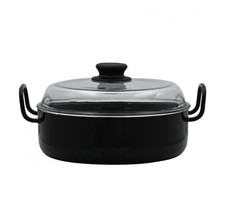 Riess Classic Schwarzemaille Omas Schmorpfanne 28 cm - Emaille mit Glasdeckel