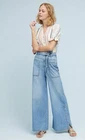 Anthropologie Pilcro High Rise Super Wide Button Leg Jean Lightweight Boho Sz 25