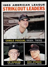 1964 Topps #6 1963 AL Strikeout Leaders Pascual / Bunning / Stigman